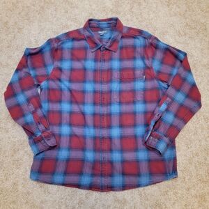 Eddie Bauer Shirt Mens XXL Red Blue Plaid Relaxed Fit Warm Flannel